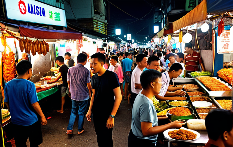 **Prompt:** A bustling "pasar malam" (night market) scene in Kuala Lumpur, Malaysia. Street food stalls with vibrant lights, vendors selling local delicacies like "nasi lemak" and "satay." Crowds of people enjoying the lively atmosphere.