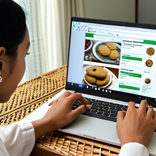 Home 7 **
"A person using a laptop in a modern home, filtering information on a screen displaying various website layouts, focusing on identifying credible sources for a Hari Raya cookie recipe. Subtle Malay cultural elements in the home decor."
**